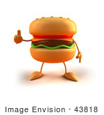 #43818 Royalty-Free (Rf) Illustration Of A 3d Cheeseburger Mascot Giving The Thumbs Up - Version 1