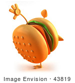 #43819 Royalty-Free (Rf) Illustration Of A 3d Cheeseburger Mascot Doing A Cartwheel - Version 1