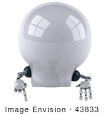 #43833 Royalty-Free (Rf) Illustration Of A 3d Robotic Incandescent Light Bulb Mascot Pointing Down At And Standing Behind A Blank Sign