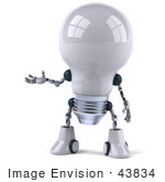 #43834 Royalty-Free (Rf) Illustration Of A 3d Robotic Incandescent Light Bulb Mascot Holding One Hand Out - Version 1