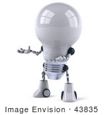 #43835 Royalty-Free (Rf) Illustration Of A 3d Robotic Incandescent Light Bulb Mascot Holding One Hand Out - Version 2