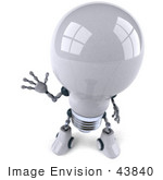 #43840 Royalty-Free (Rf) Illustration Of A 3d Robotic Incandescent Light Bulb Mascot Waving - Version 3
