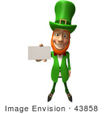 #43858 Royalty-Free (Rf) Illustration Of A Friendly 3d Leprechaun Man Mascot Holding Out A Blank Business Card - Version 1