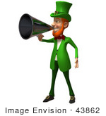 #43862 Royalty-Free (Rf) Illustration Of A Friendly 3d Leprechaun Man Mascot Announcing Through A Megaphone - Version 5