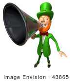 #43865 Royalty-Free (Rf) Illustration Of A Friendly 3d Leprechaun Man Mascot Announcing Through A Megaphone - Version 2