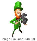 #43869 Royalty-Free (Rf) Illustration Of A Friendly 3d Leprechaun Man Mascot Holding A Dollar Symbol - Version 3