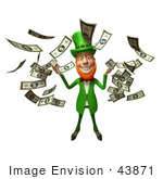 #43871 Royalty-Free (Rf) Illustration Of A Friendly 3d Leprechaun Man Mascot Throwing Cash - Version 4