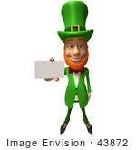 #43872 Royalty-Free (Rf) Illustration Of A Friendly 3d Leprechaun Man Mascot Holding Out A Blank Business Card - Version 3