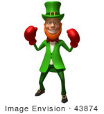 #43874 Royalty-Free (Rf) Illustration Of A Friendly 3d Leprechaun Man Mascot Boxing - Version 1