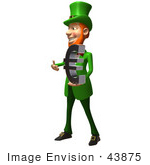 #43875 Royalty-Free (Rf) Illustration Of A Friendly 3d Leprechaun Man Mascot Holding A Euro Symbol - Version 1