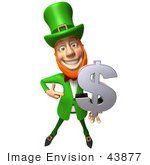 #43877 Royalty-Free (Rf) Illustration Of A Friendly 3d Leprechaun Man Mascot Holding A Dollar Symbol - Version 1