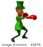 #43879 Royalty-Free (Rf) Illustration Of A Friendly 3d Leprechaun Man Mascot Boxing - Version 6