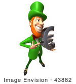 #43882 Royalty-Free (Rf) Illustration Of A Friendly 3d Leprechaun Man Mascot Holding A Euro Symbol - Version 3