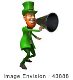 #43888 Royalty-Free (Rf) Illustration Of A Friendly 3d Leprechaun Man Mascot Announcing Through A Megaphone - Version 4