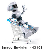 #43893 Royalty-Free (Rf) Illustration Of A 3d Robot Mascot Riding In A Shopping Cart - Version 2