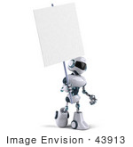 #43913 Royalty-Free (Rf) Illustration Of A 3d Robot Mascot Holding A Blank Sign - Version 2