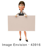 #43916 Royalty-Free (Rf) Illustration Of A 3d White Businesswoman Mascot Holding Up A Blank Sign - Version 1