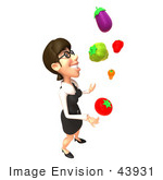 #43931 Royalty-Free (Rf) Illustration Of A 3d White Businesswoman Mascot Juggling Veggies - Version 4