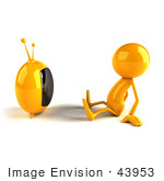 #43953 Royalty-Free (Rf) Illustration Of A 3d Orange Man Mascot Watching Television - Version 1