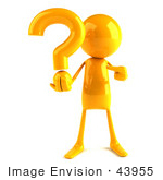 #43955 Royalty-Free (Rf) Illustration Of A 3d Orange Man Mascot Holding A Question Mark - Version 1