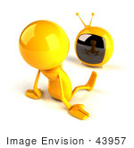 #43957 Royalty-Free (Rf) Illustration Of A 3d Orange Man Mascot Watching Television - Version 2