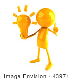 #43971 Royalty-Free (Rf) Illustration Of A 3d Orange Man Mascot Holding A Light Bulb - Version 2