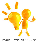 #43972 Royalty-Free (Rf) Illustration Of A 3d Orange Man Mascot Holding A Light Bulb - Version 3