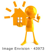 #43973 Royalty-Free (Rf) Illustration Of A 3d Orange Man Mascot Holding A House - Version 1