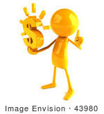 #43980 Royalty-Free (Rf) Illustration Of A 3d Orange Man Mascot Holding A Dollar Symbol - Version 2