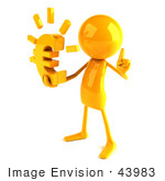 #43983 Royalty-Free (Rf) Illustration Of A 3d Orange Man Mascot Holding A Euro Symbol - Version 2