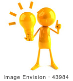 #43984 Royalty-Free (Rf) Illustration Of A 3d Orange Man Mascot Holding A Light Bulb - Version 1