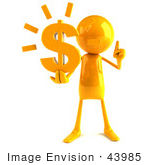 #43985 Royalty-Free (Rf) Illustration Of A 3d Orange Man Mascot Holding A Dollar Symbol - Version 1