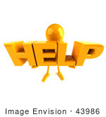 #43986 Royalty-Free (Rf) Illustration Of A 3d Orange Man Mascot Holding Help - Version 3