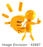#43987 Royalty-Free (Rf) Illustration Of A 3d Orange Man Mascot Holding A Euro Symbol - Version 3