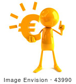 #43990 Royalty-Free (Rf) Illustration Of A 3d Orange Man Mascot Holding A Euro Symbol - Version 1