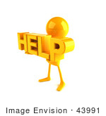 #43991 Royalty-Free (Rf) Illustration Of A 3d Orange Man Mascot Holding Help - Version 2