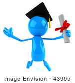 #43995 Royalty-Free (Rf) Illustration Of A 3d Blue Man Mascot Graduate Holding His Diploma - Version 1