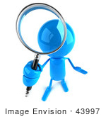 #43997 Royalty-Free (Rf) Illustration Of A 3d Blue Man Mascot Using A Magnifying Glass - Version 4