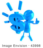 #43998 Royalty-Free (Rf) Illustration Of A 3d Blue Man Mascot Holding A Dollar Symbol - Version 3