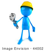 #44002 Royalty-Free (Rf) Illustration Of A 3d Blue Man Builder Mascot Holding A Wrench - Version 1