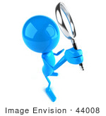 #44008 Royalty-Free (Rf) Illustration Of A 3d Blue Man Mascot Using A Magnifying Glass - Version 5