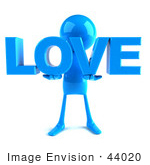 #44020 Royalty-Free (Rf) Illustration Of A 3d Blue Man Mascot Holding Love - Version 1