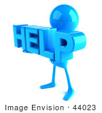 #44023 Royalty-Free (Rf) Illustration Of A 3d Blue Man Mascot Holding Help - Version 2