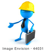 #44031 Royalty-Free (Rf) Illustration Of A 3d Blue Man Mascot Contractor Reaching Out To Shake Hands - Version 2
