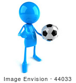 #44033 Royalty-Free (Rf) Illustration Of A 3d Blue Man Mascot Playing Soccer - Version 2