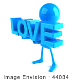 #44034 Royalty-Free (Rf) Illustration Of A 3d Blue Man Mascot Holding Love - Version 2