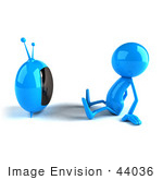 #44036 Royalty-Free (Rf) Illustration Of A 3d Blue Man Mascot Watching Television - Version 1