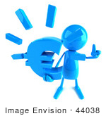 #44038 Royalty-Free (Rf) Illustration Of A 3d Blue Man Mascot Holding A Euro Symbol - Version 3