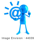#44039 Royalty-Free (Rf) Illustration Of A 3d Blue Man Mascot Holding An At Symbol - Version 1