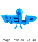 #44043 Royalty-Free (Rf) Illustration Of A 3d Blue Man Mascot Holding Help - Version 3
